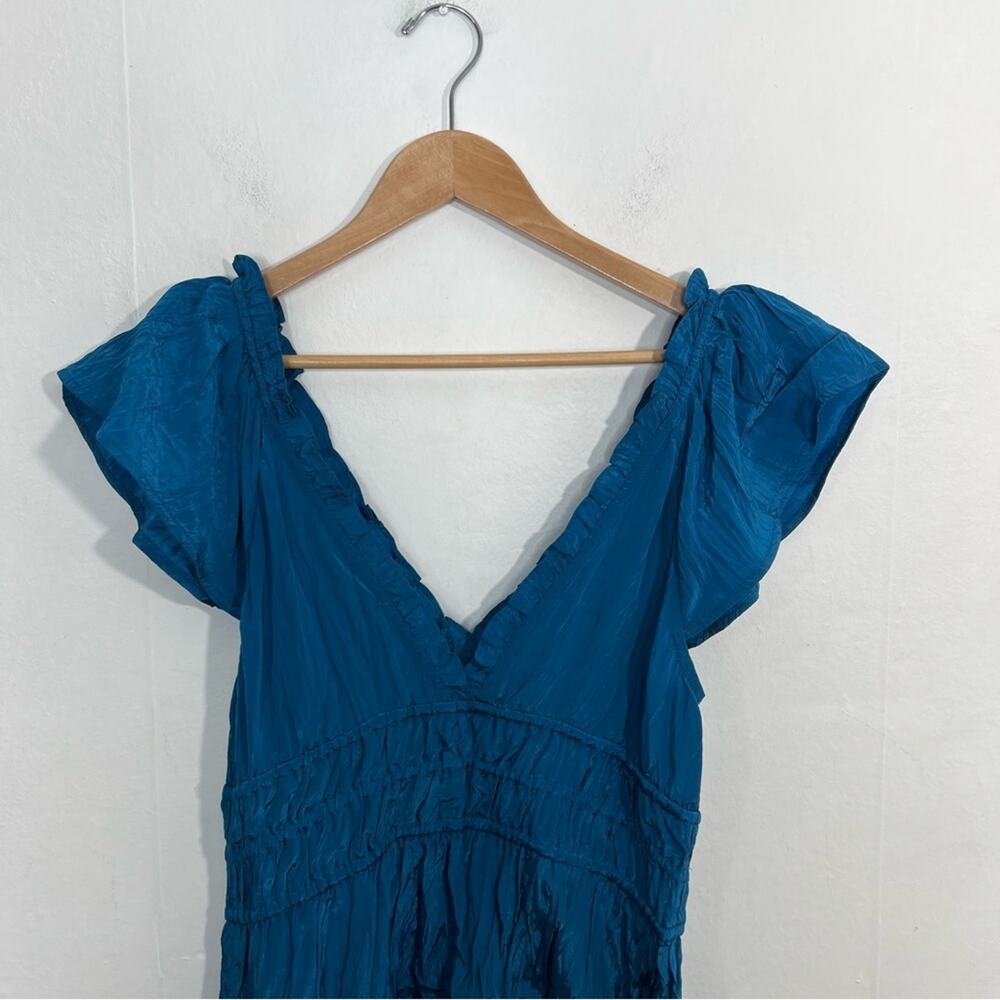 J Crew Palermo Viscose Blend Crinkle Sea Blue Travel Midi Dress Size LP NWT - Picture 13 of 16